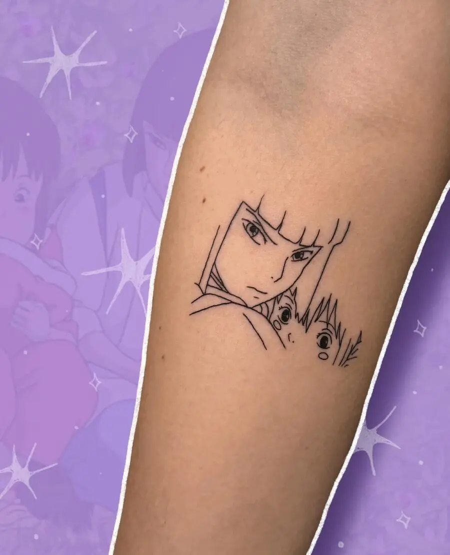 Striking Line Art Tattoo of Spirited Away Characters