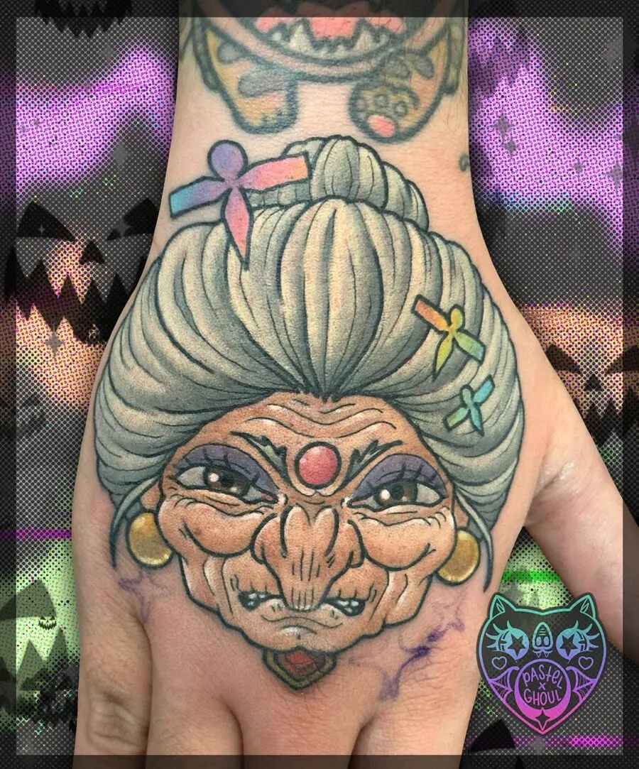 Vibrant Grandma Character Tattoo from Spirited Away