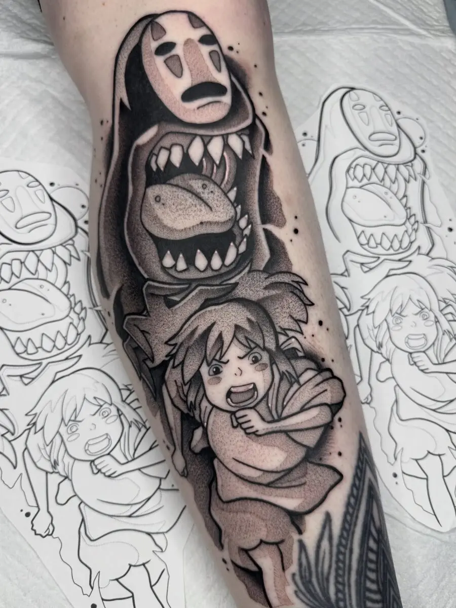 Emotive tattoo of No Face and Chihiro