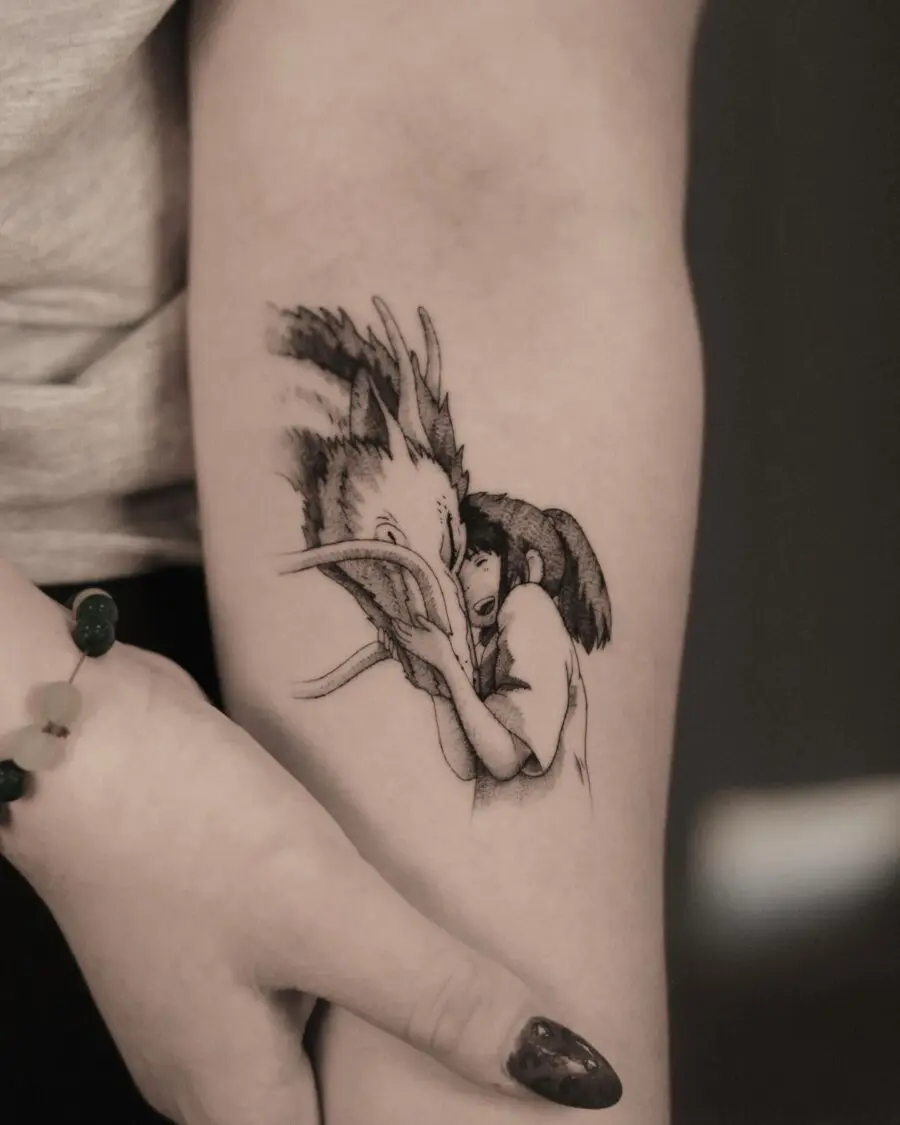 Enchanting embrace of Chihiro and Haku tattoo