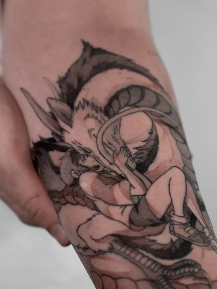 Dynamic Spirited Away Wolf Tattoo Design