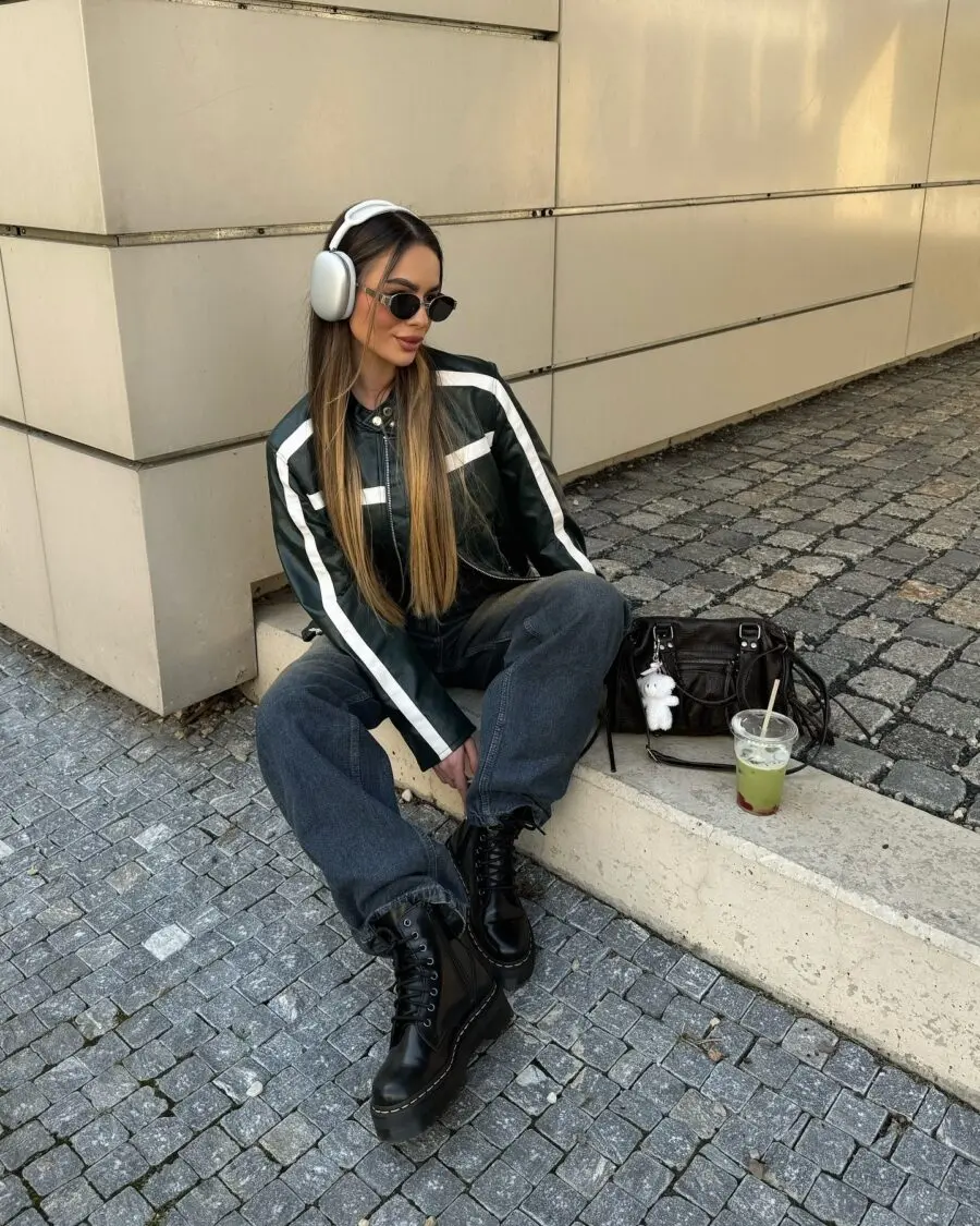 Chic biker boots enhance urban street style