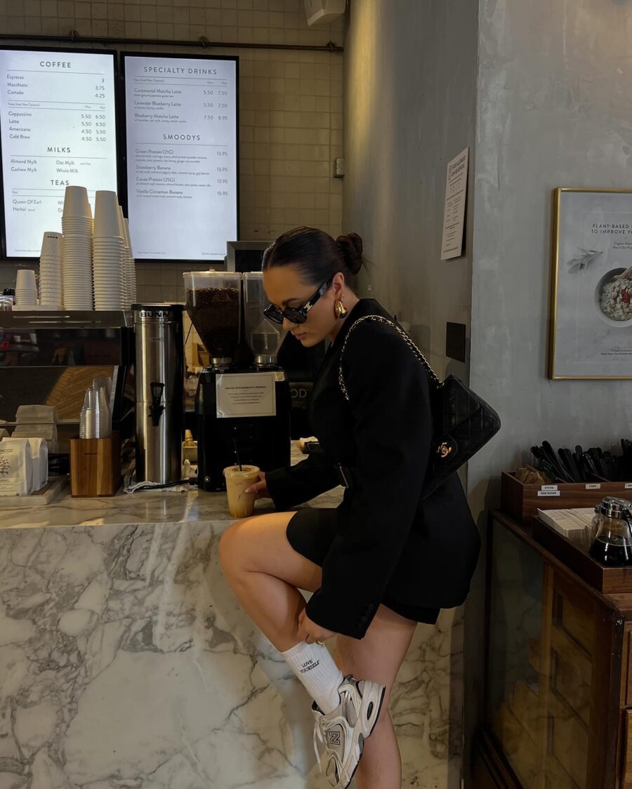 Chic Look with Blazer and White Sneakers