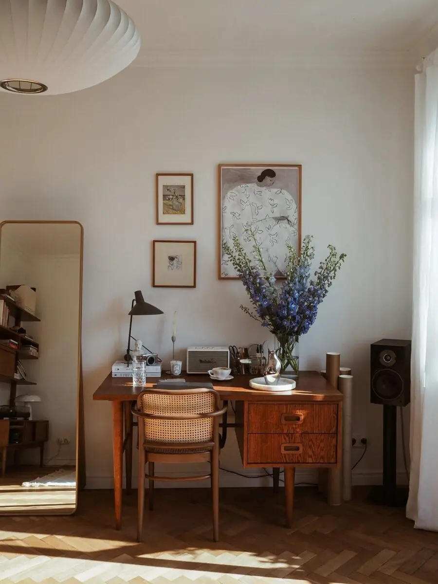 Charming home office with floral accents