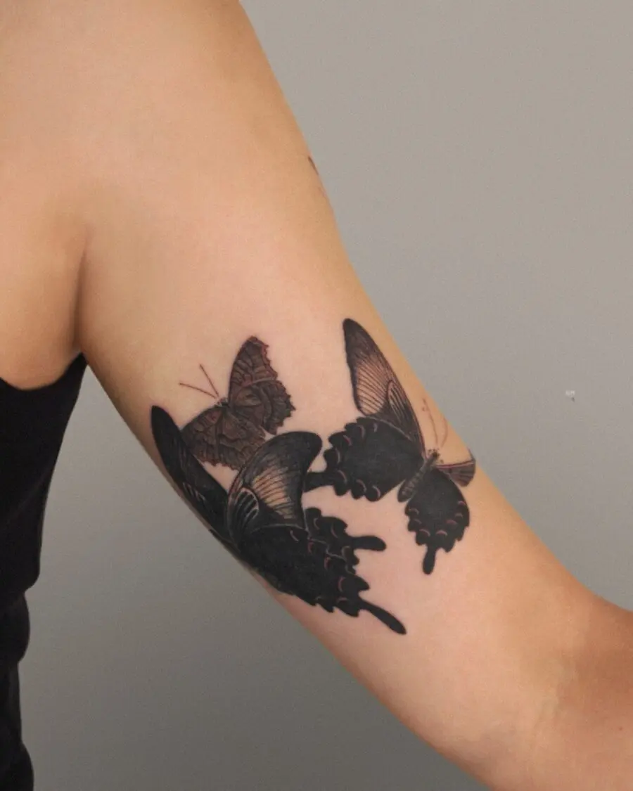 Stunning black and grey butterfly tattoos