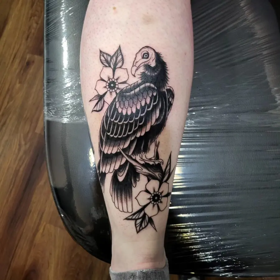 Elegant turkey tattoo with floral accents
