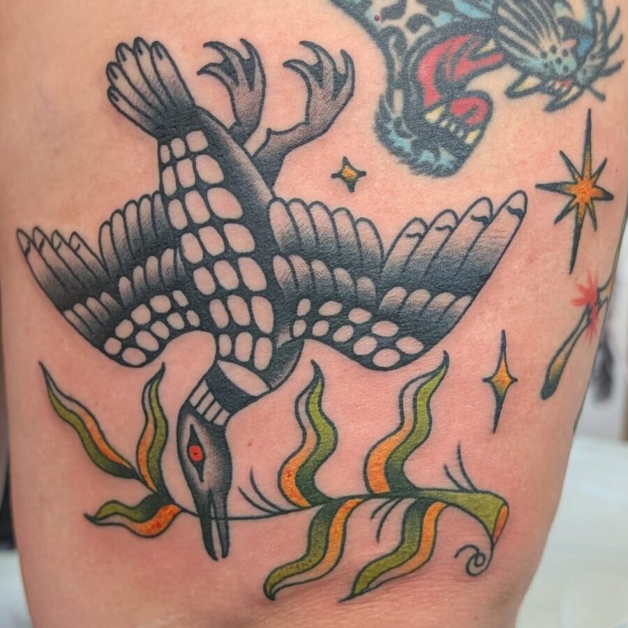 Stylish turkey tattoo with floral elements