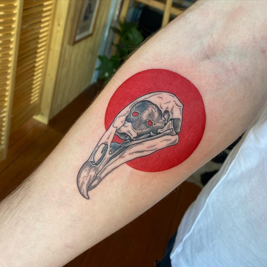 Stunning turkey skull tattoo in vibrant colors