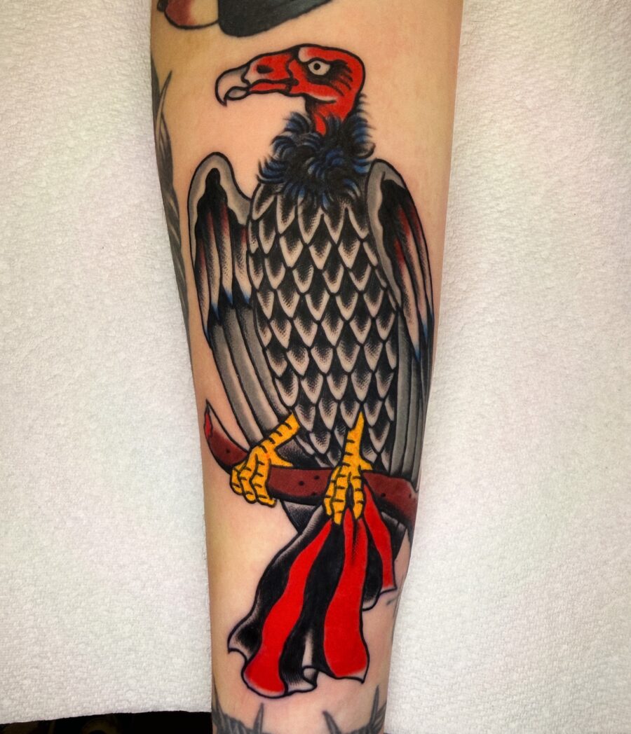 Striking turkey tattoo with bold colors