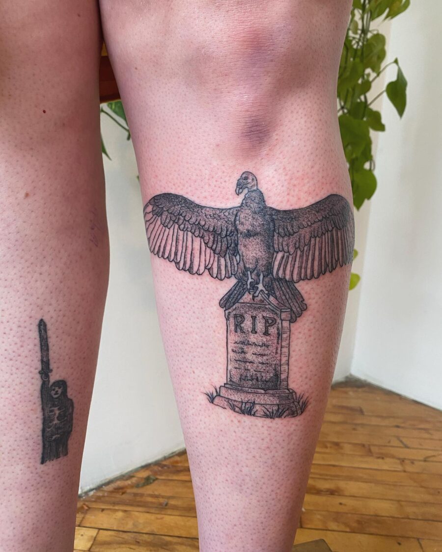Intricate Vulture Tattoo with Stone Tribute