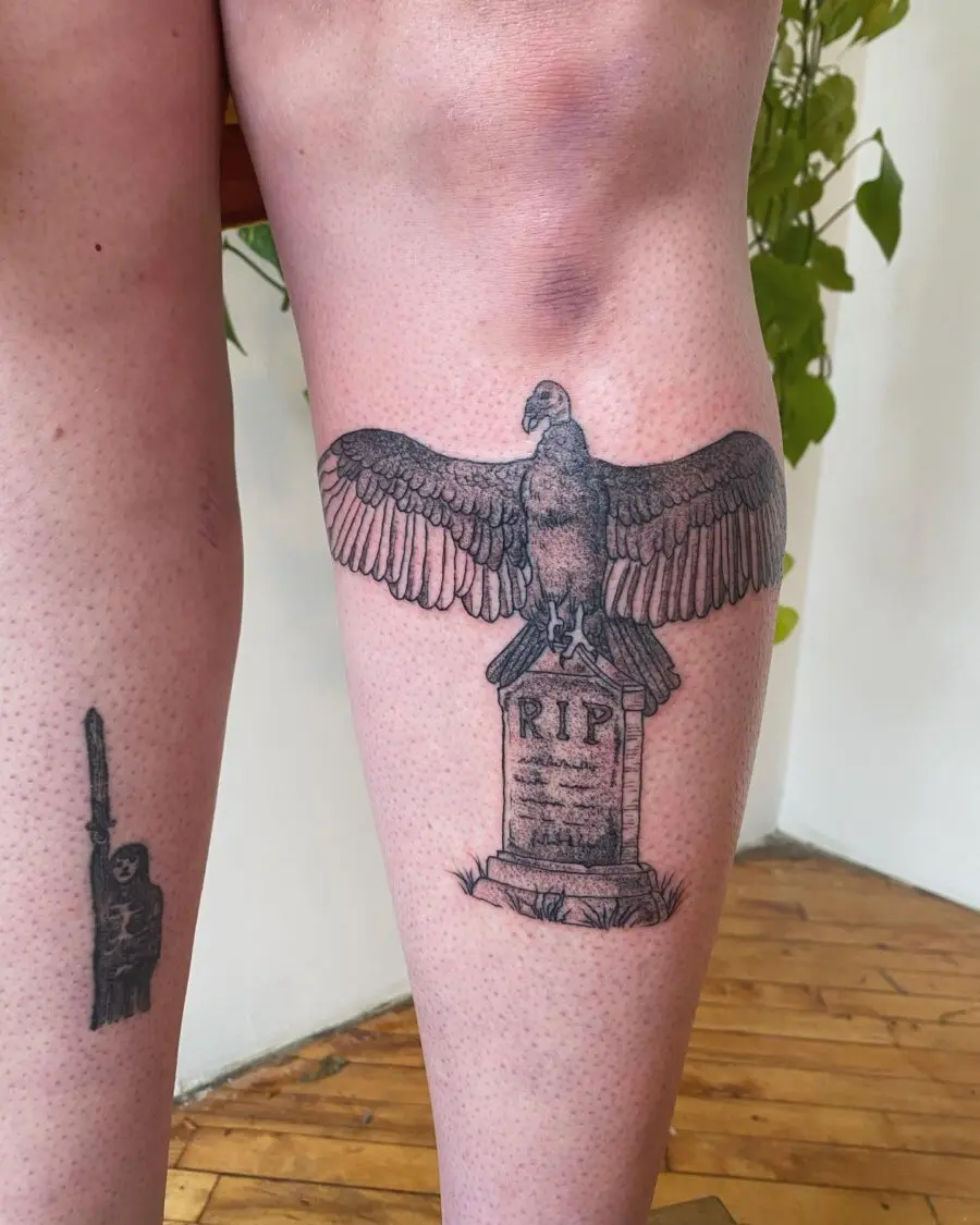 Intricate Vulture Tattoo with Stone Tribute
