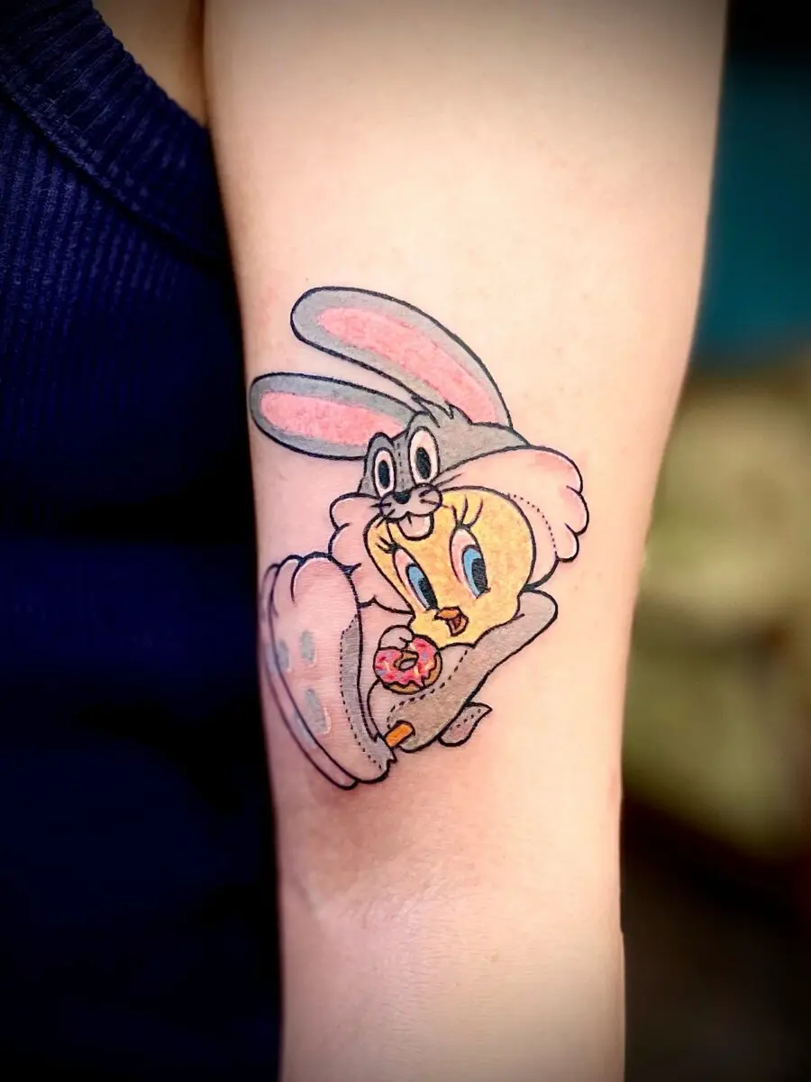 Playful Tweety Bird Bunny Tattoo Design