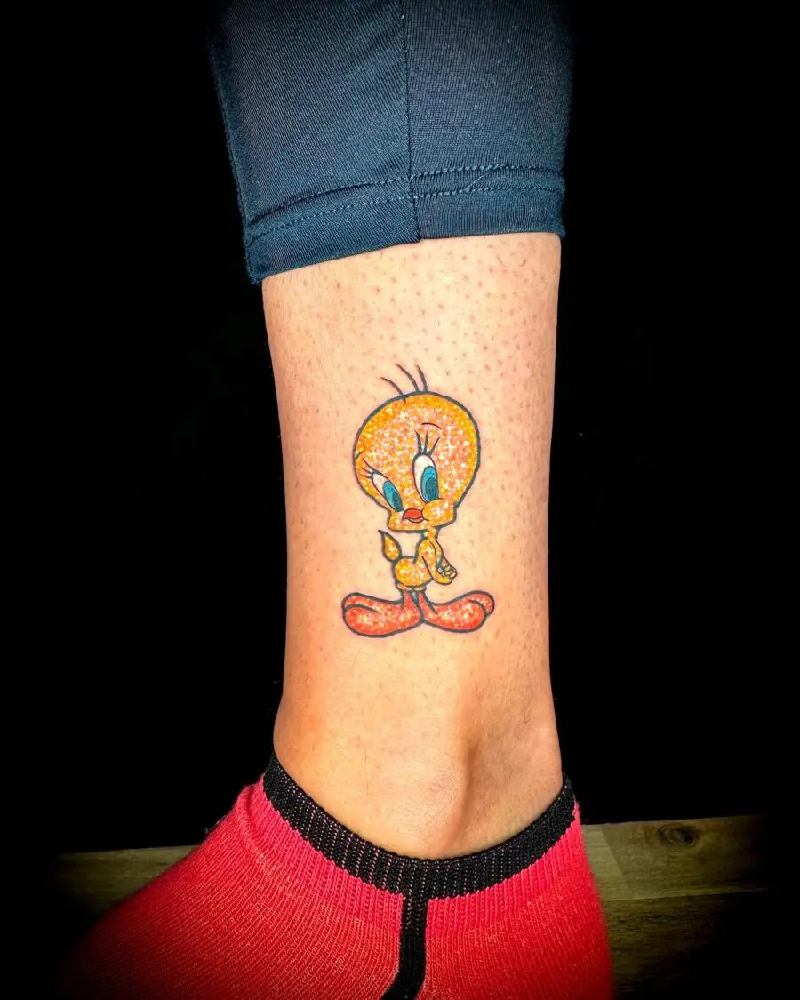 Vibrant Tweety Bird Tattoo on Ankle