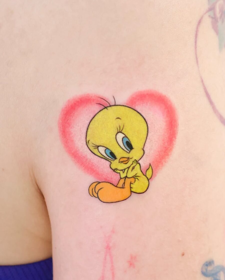 Charming Tweety Tattoo Within a Heart