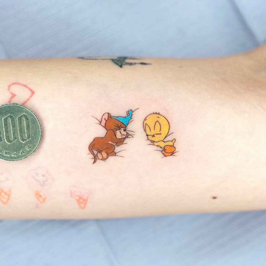 Playful Tweety and Mouse Tattoo Design