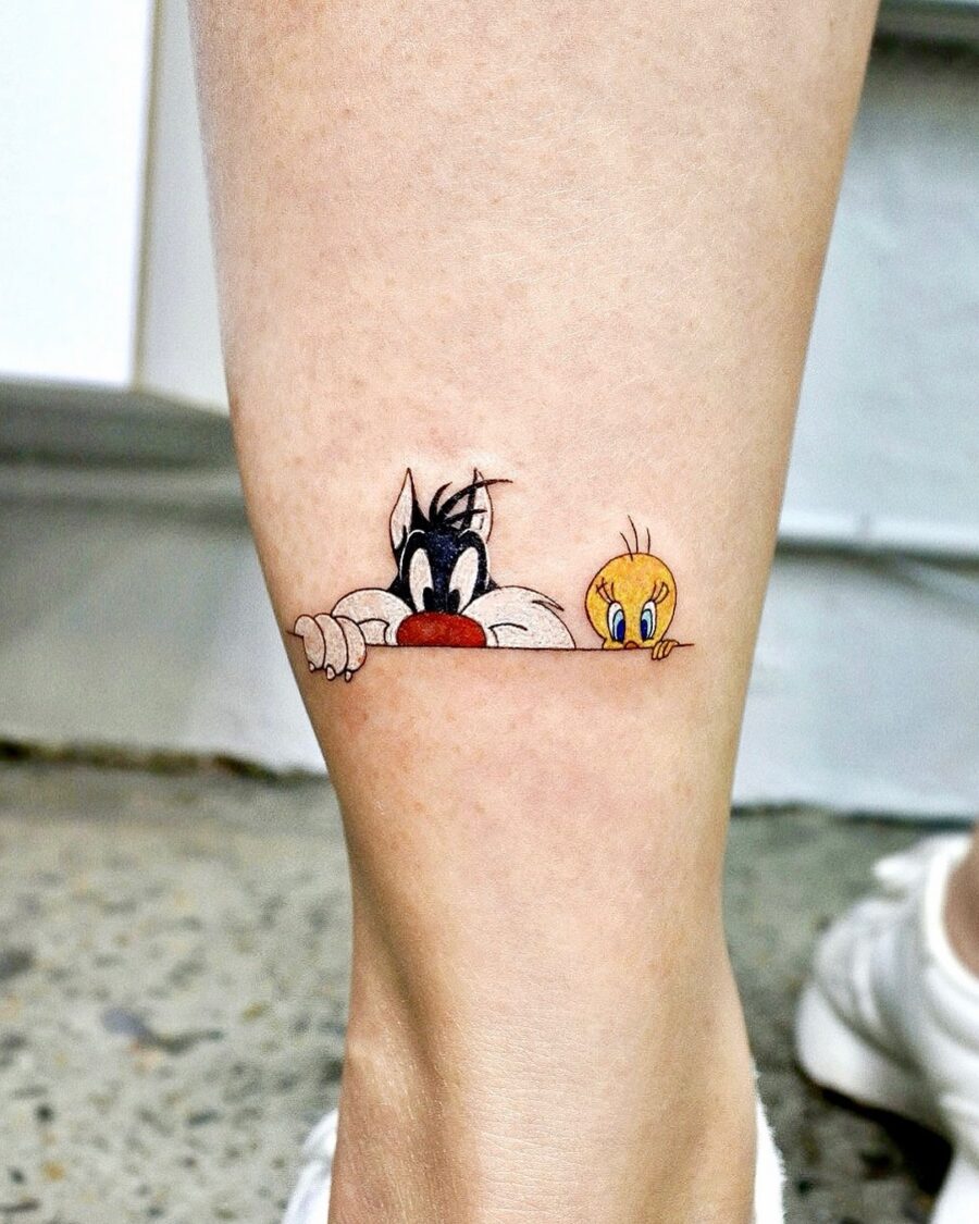 Adorable Tweety and Sylvester Tattoo Design