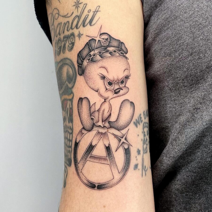 Edgy Tweety Teeters on Anarchy Symbol