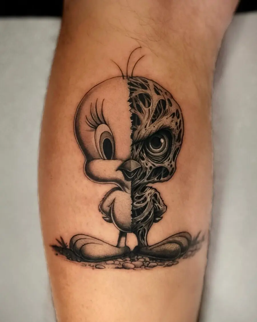 Edgy Tweety Tattoo with a Unique Twist