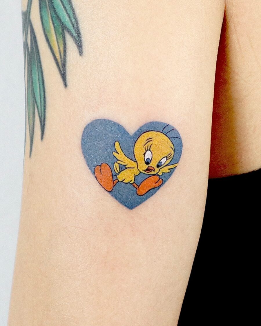 Adorable Tweety Bird Heart-Shaped Tattoo