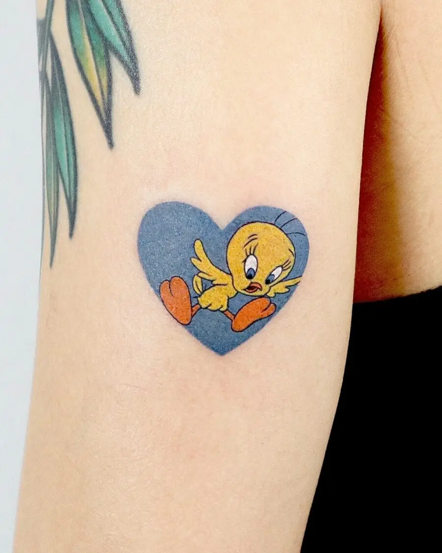 Adorable Tweety Bird Heart-Shaped Tattoo