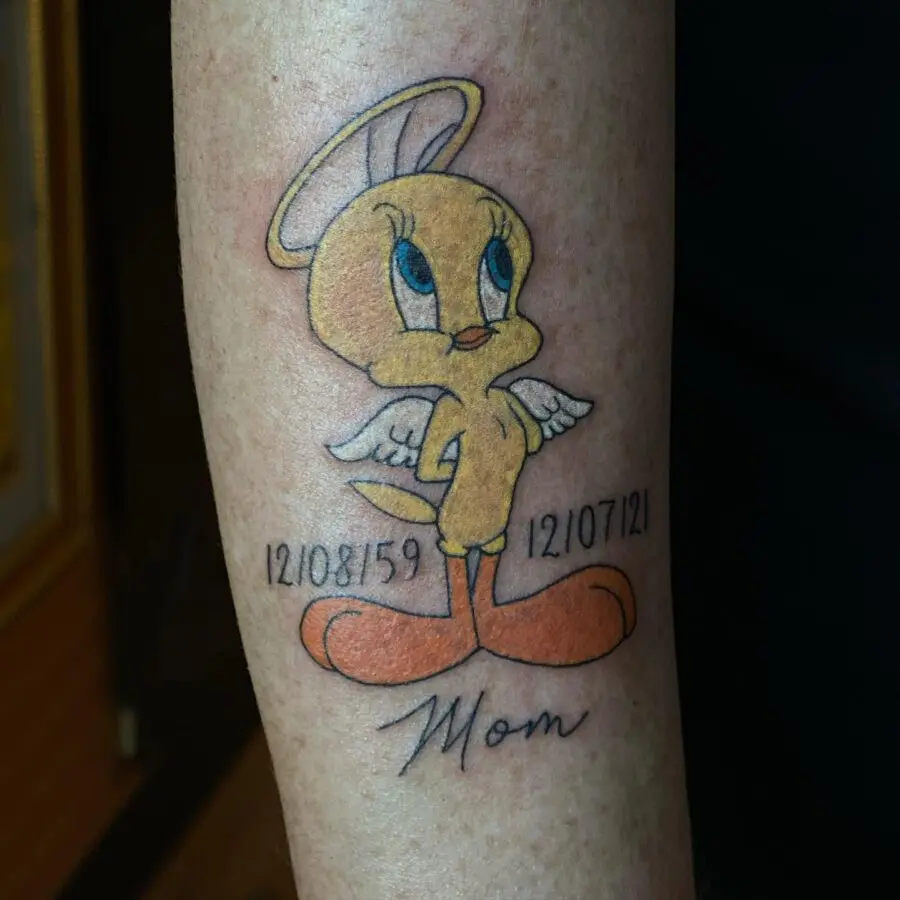 A heartfelt Tweety tattoo dedicated to Mom