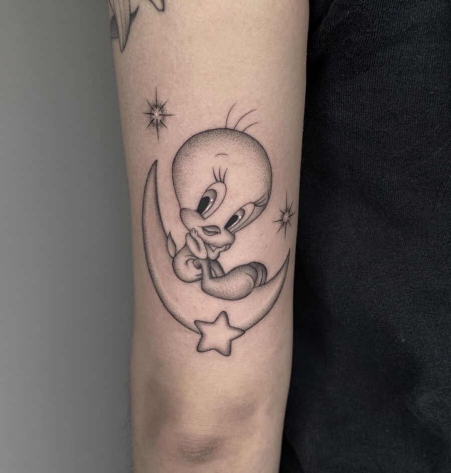 Charming Tweety Bird Tattoo on Moon
