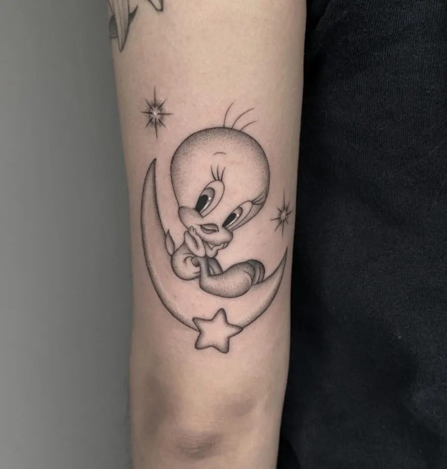 Charming Tweety Bird Tattoo on Moon