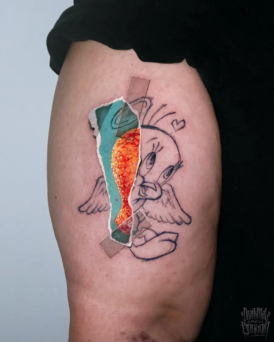 Unique Tweety Tattoo with Peeling Skin Effect