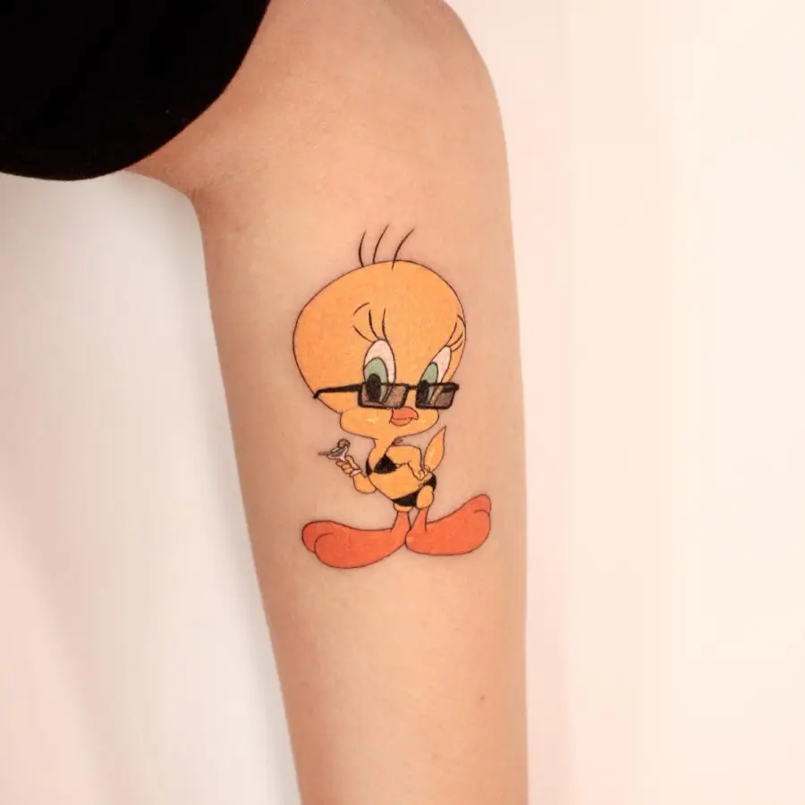 Sassy Tweety Tattoo with Stylish Sunglasses