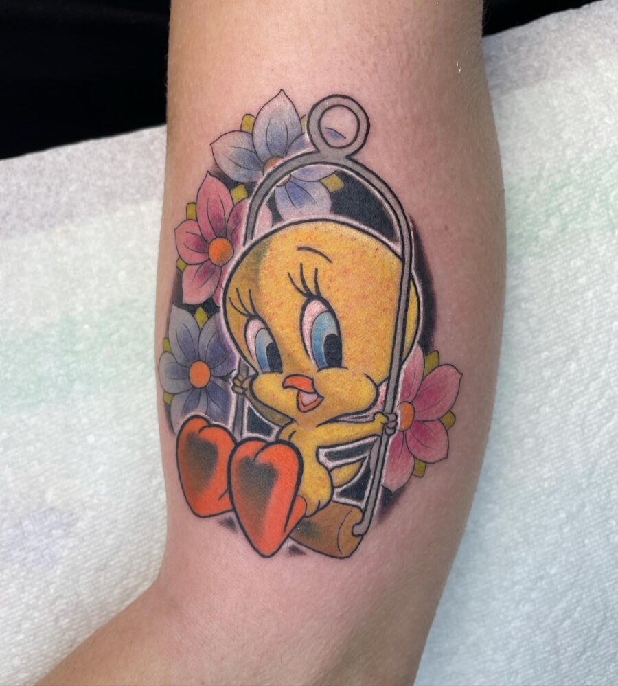 Playful Tweety Bird on a Swing