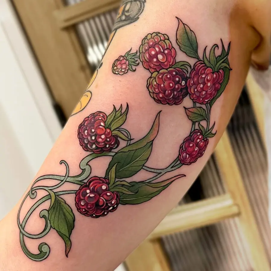 A vibrant berry tattoo for arm expression