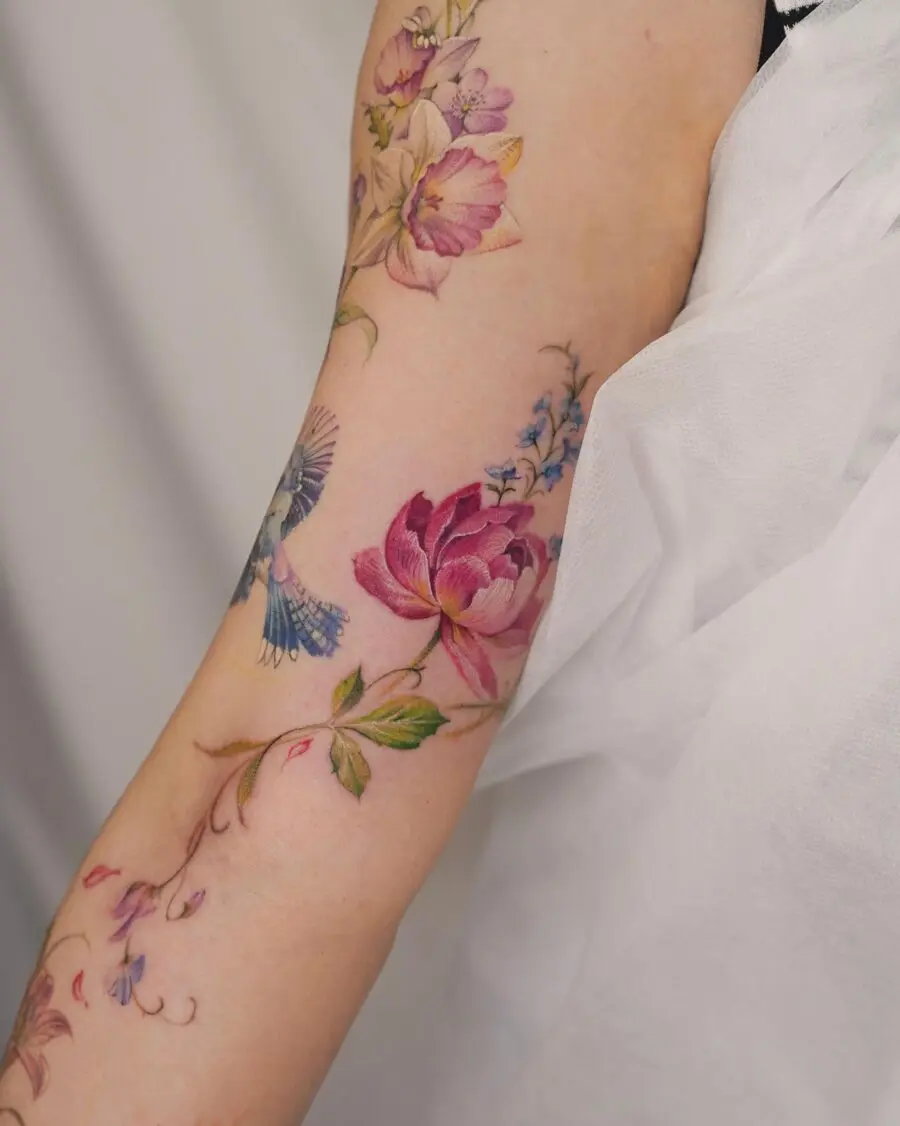 Vibrant birth flower tattoo showcasing floral beauty