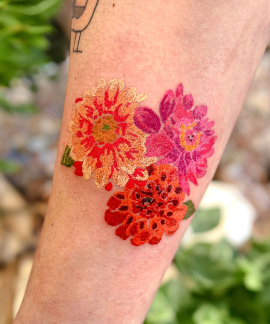Colorful Dahlia Tattoo with Floral Vibes