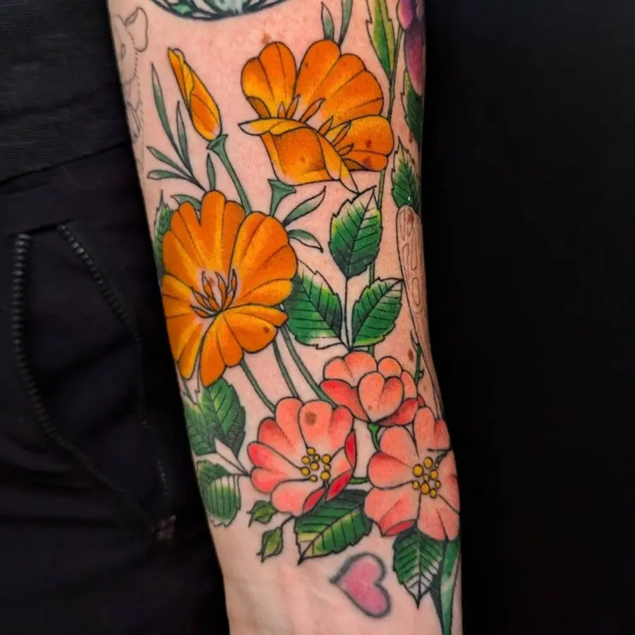 Vibrant Floral Half Sleeve Tattoo Design