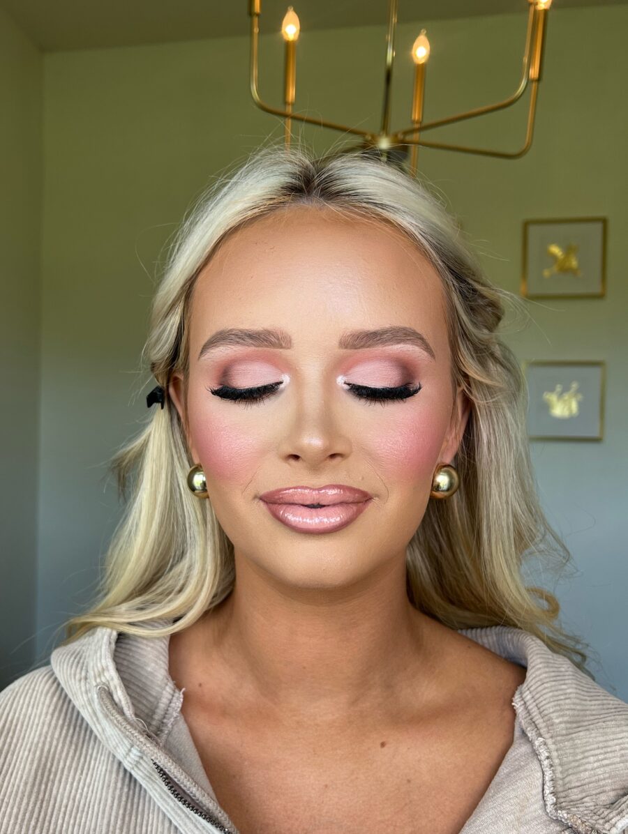Soft glam wedding guest makeup look