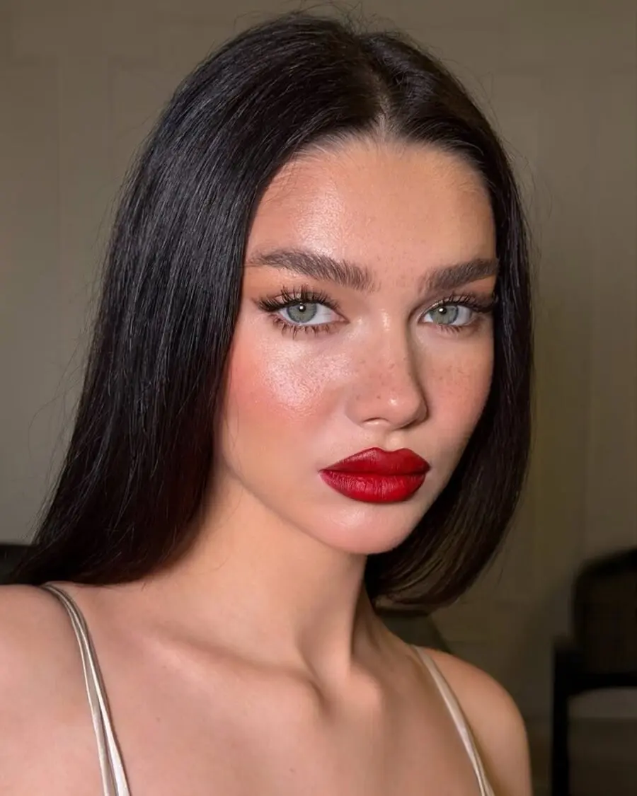 Stunning red lips with glowing complexion