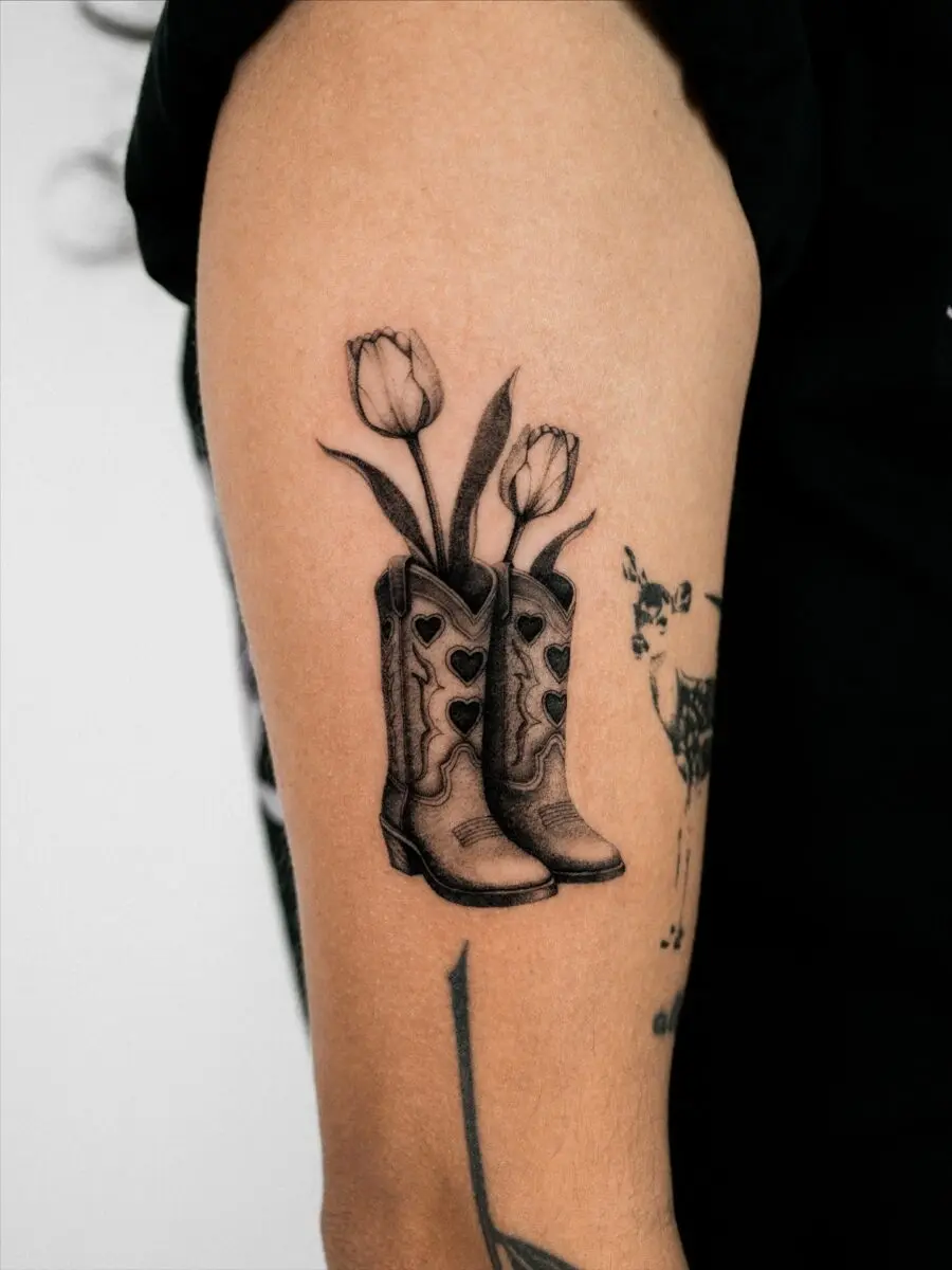 Creative fusion of boots and floral elements