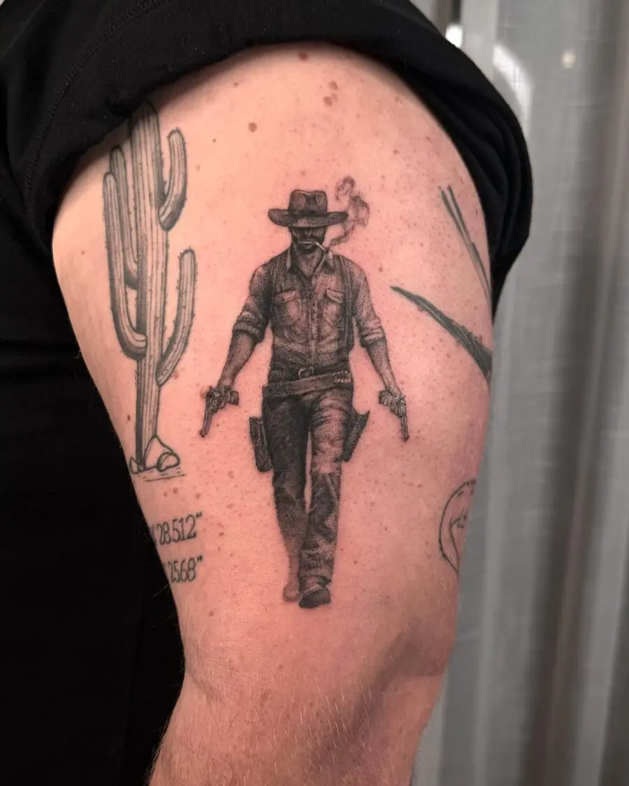 Bold cowboy tattoo with detailed western vibes