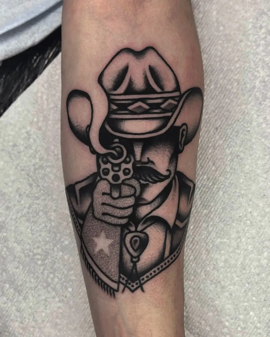 Iconic cowboy tattoo with a striking presence