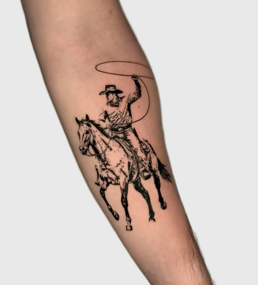 Dynamic cowboy tattoo with lasso action