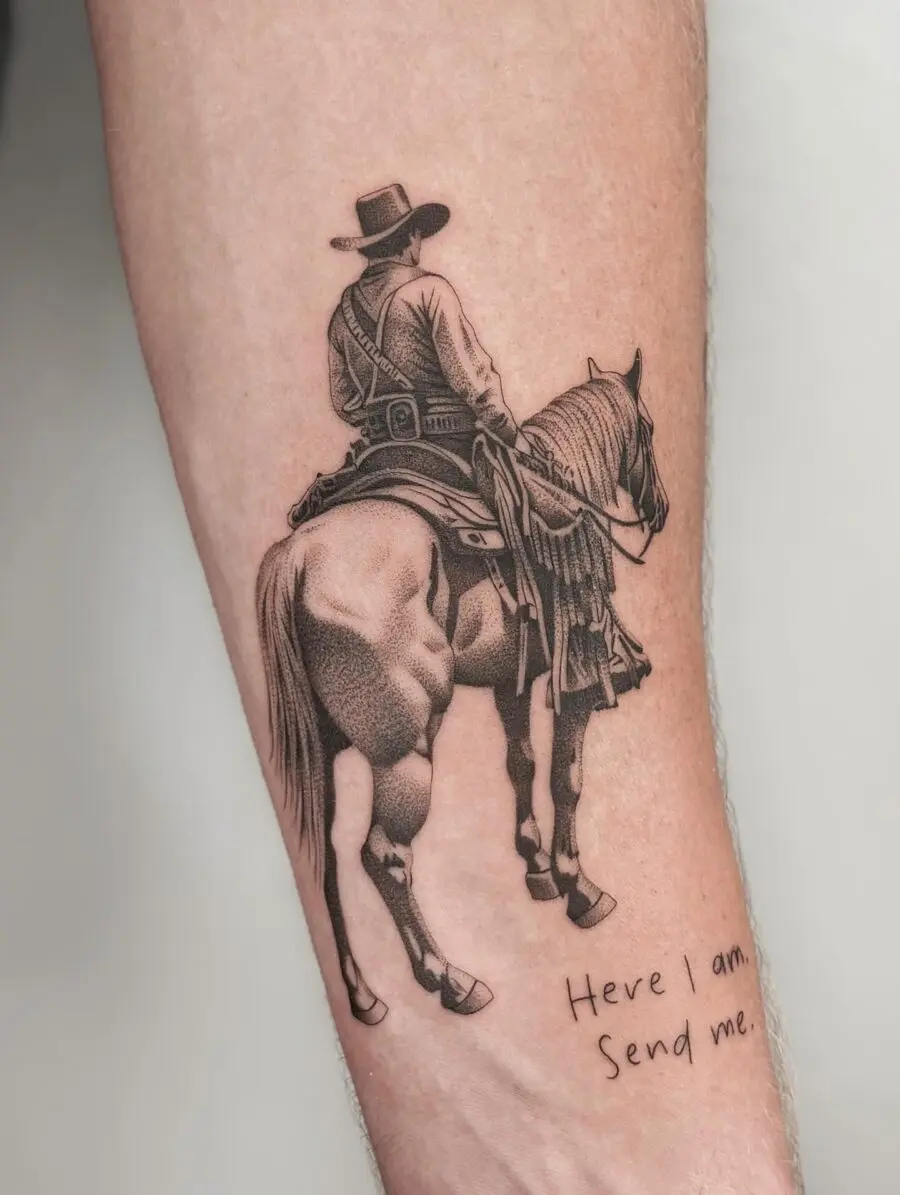 Cowboy tattoo with inspirational quote