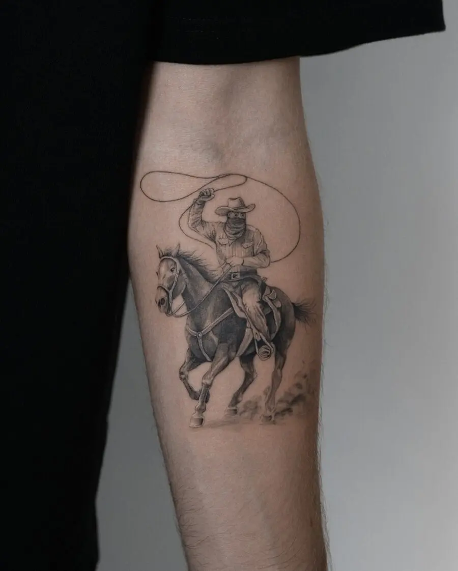Dynamic cowboy tattoo showcasing classic Western charm