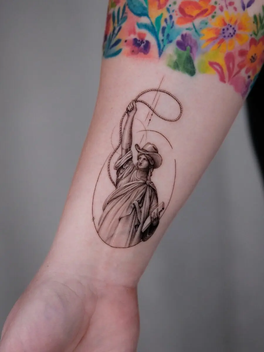 Classic western cowboy tattoo capturing adventure spirit