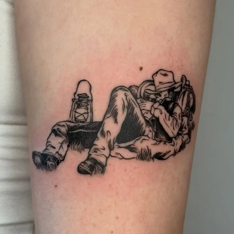 Laid-back Western hiker tattoo design