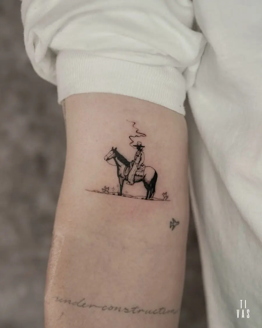 Stylish Cowboy on Horse Tattoo Design