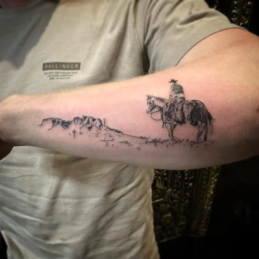 Elegant western tattoo of a horseman silhouette