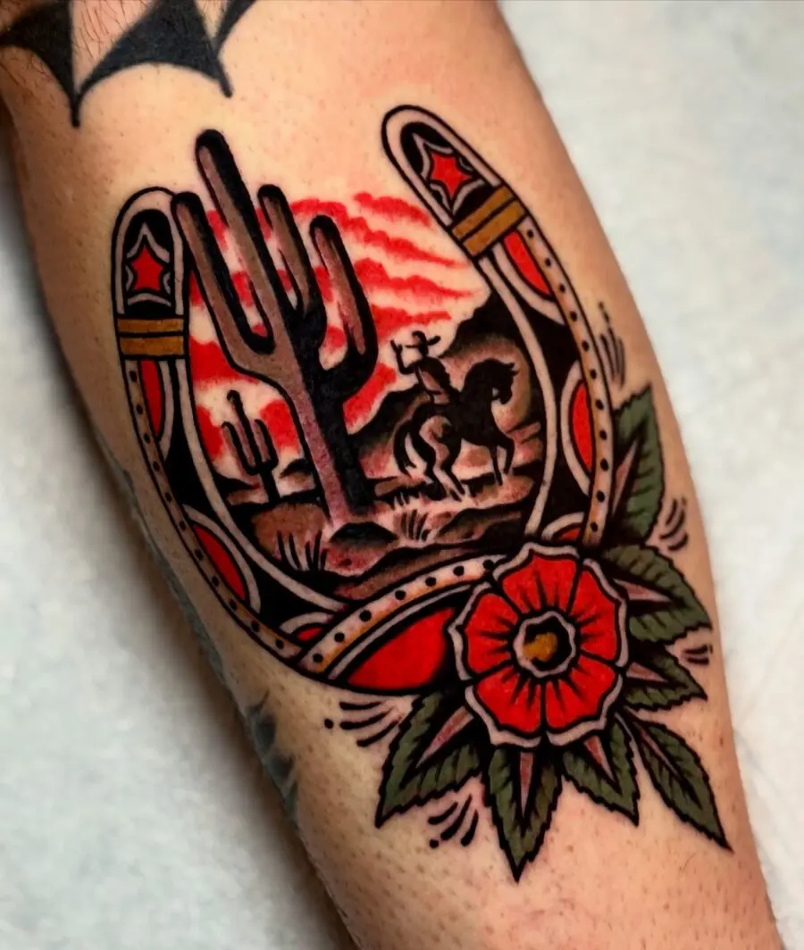 Classic Western Tattoo with Horseshoe Motif