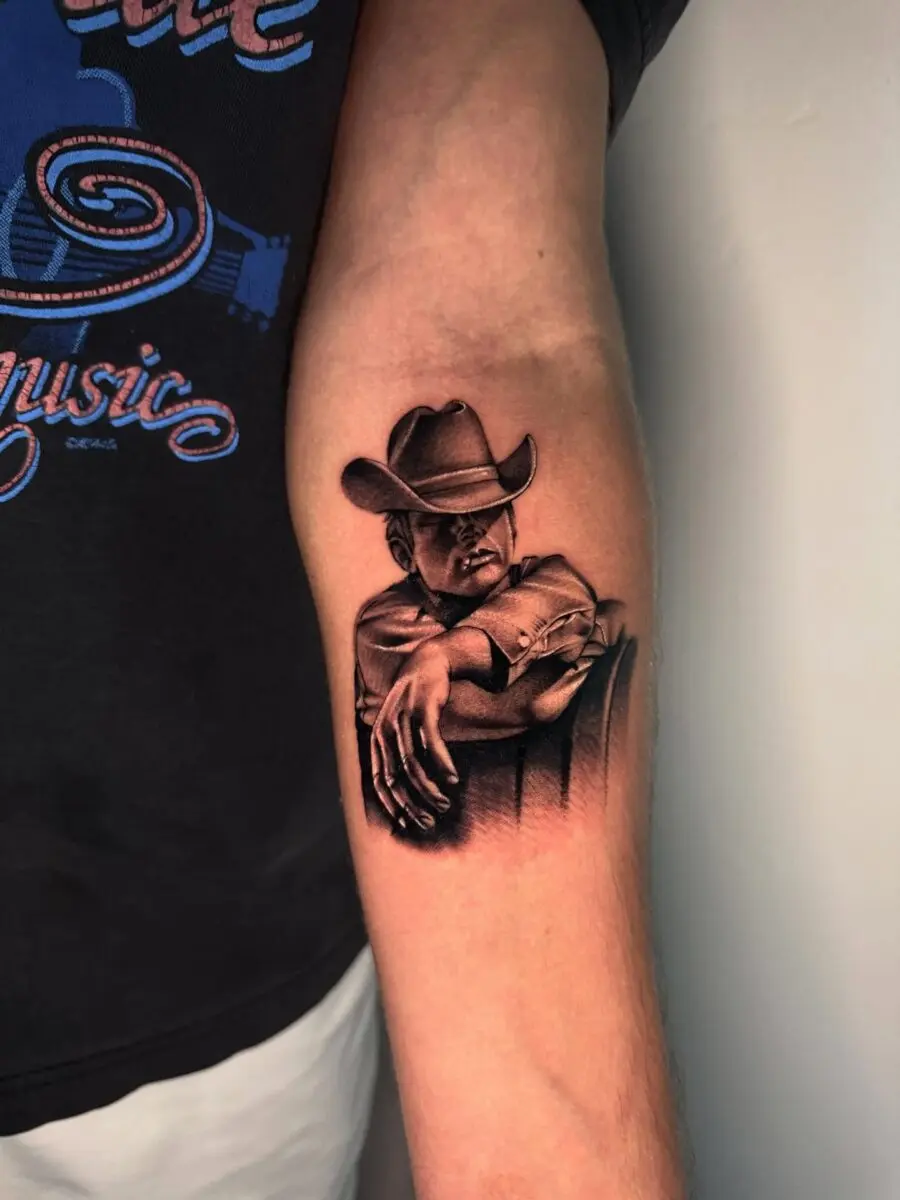 Intricate Cowboy Tattoo Design on Forearm