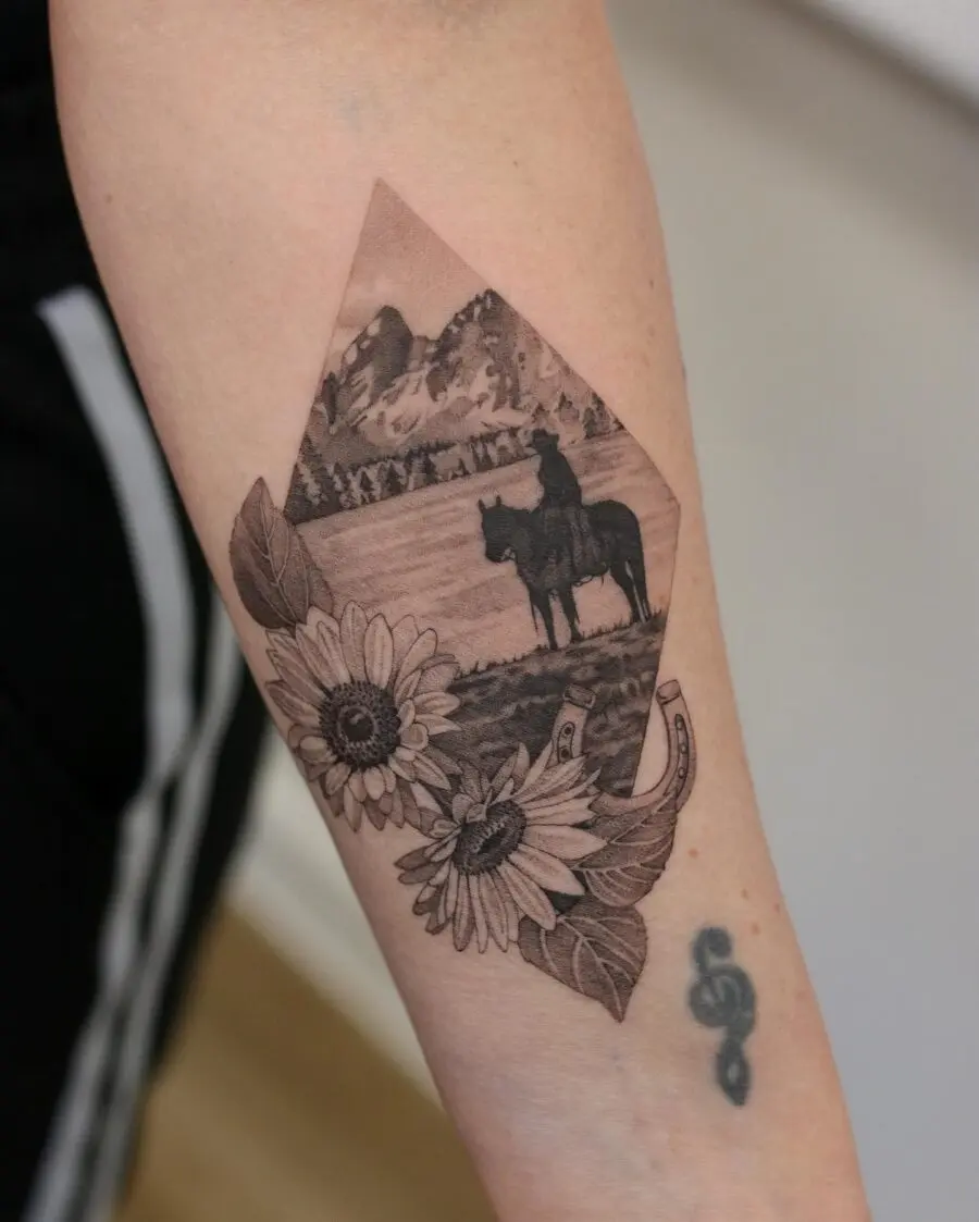 Captivating western landscape tattoo design