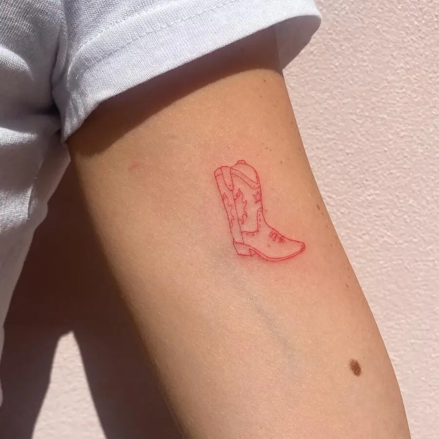 Stylish Red Western Boot Tattoo Design